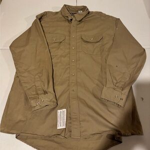 Bulwark FR Men’s Size 3XL Pearl Snap Button Down Long Sleeve Tan Work Shirt